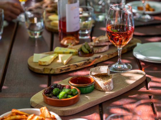 antipasta platter with wine